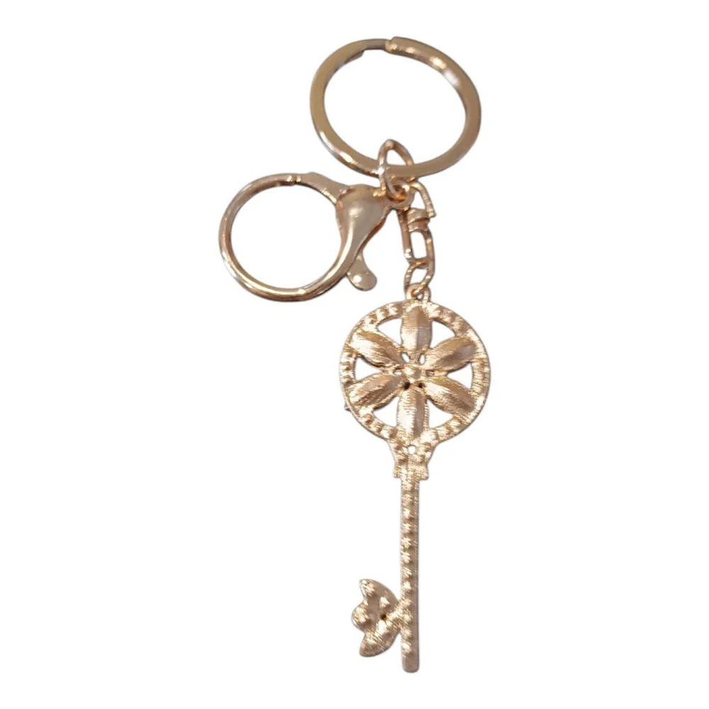 Skeleton Key Flower Keychain Purse Charm in Blue